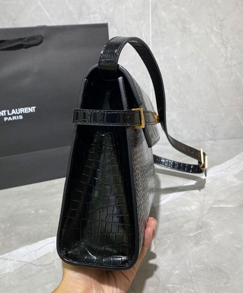Saint Laurent Manhattan Shoulder Bag In Crocodile-embossed Shiny Leather 579271 Black